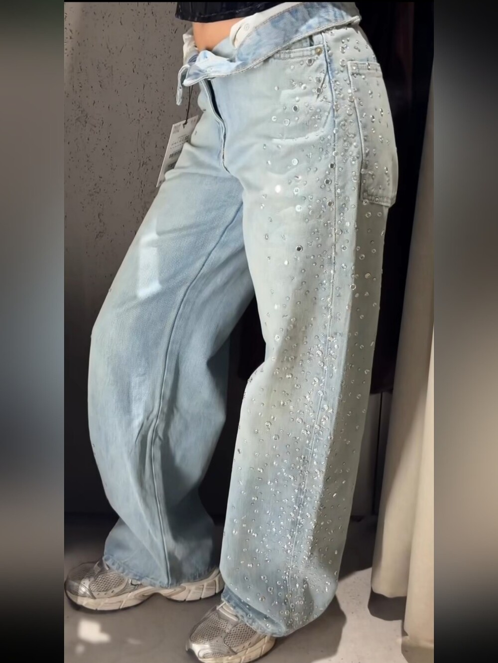 Zara TRE RHINESTONE WIDE-LEG JEANS